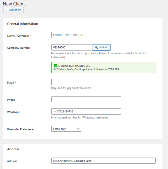 Companies House API auto-fill