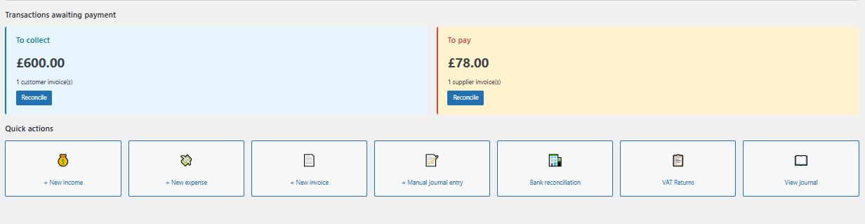 Dashboard quick actions