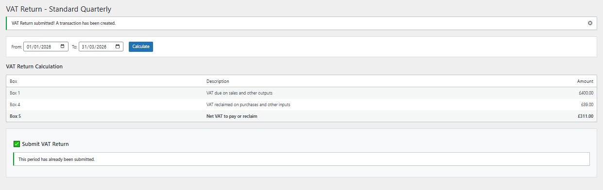 VAT Return submitted