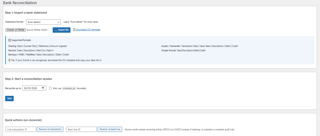 Bank reconciliation import